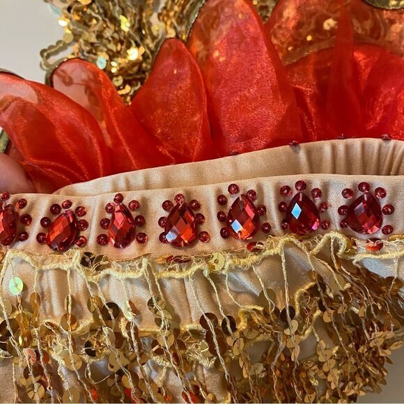 Glamour dance costume 2 piece red jewel gold fringe tutu dress small child SC - Picture 14 of 15